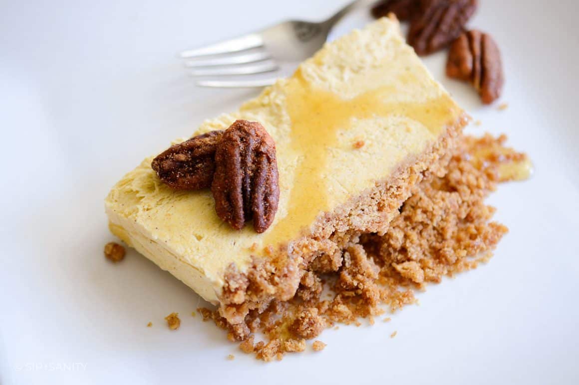 slice of pumpkin and maple semifreddo on a plate with a fork