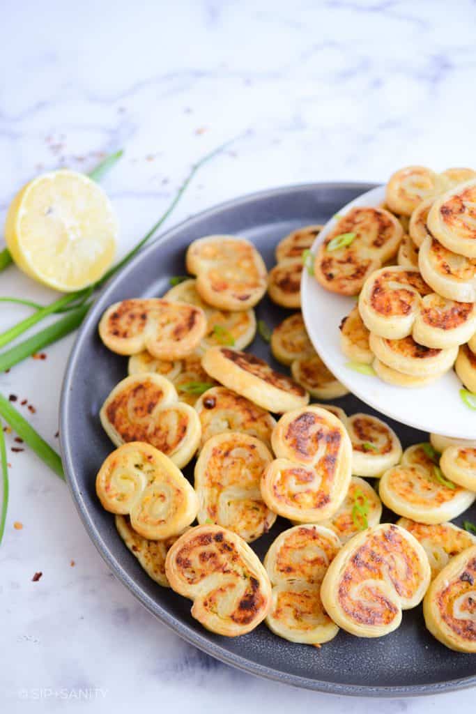 crab and goat cheese palmiers on a plate