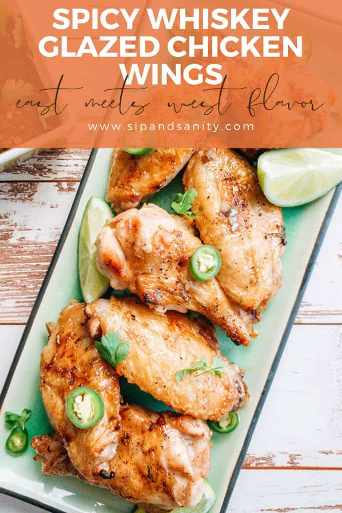 Pin image for spicy whiskey glazed chicken wings