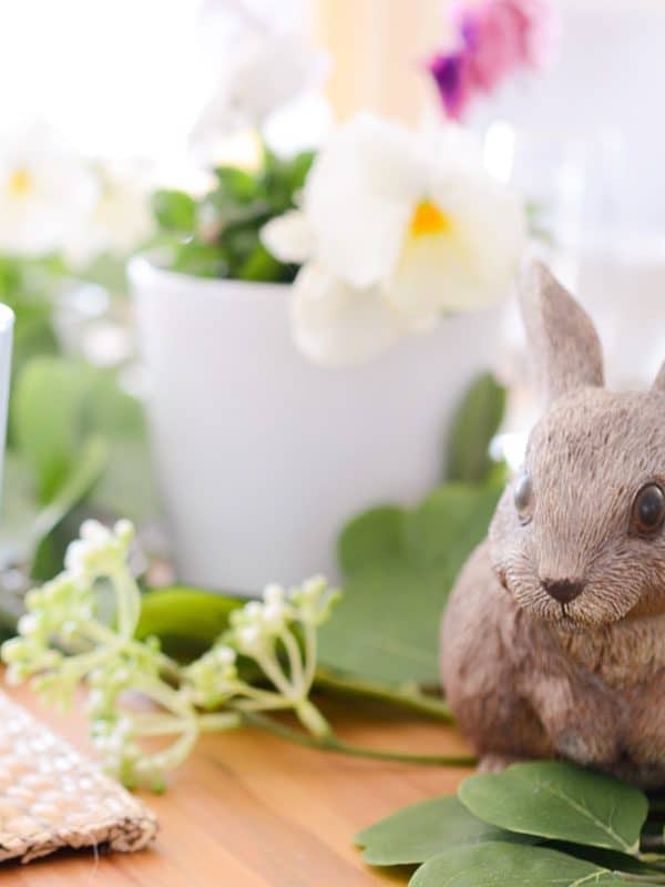 bunny statue on an Easter tablescape