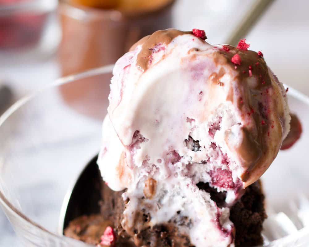 Deliciously Decadent Raspberry Java Brownie Sundae