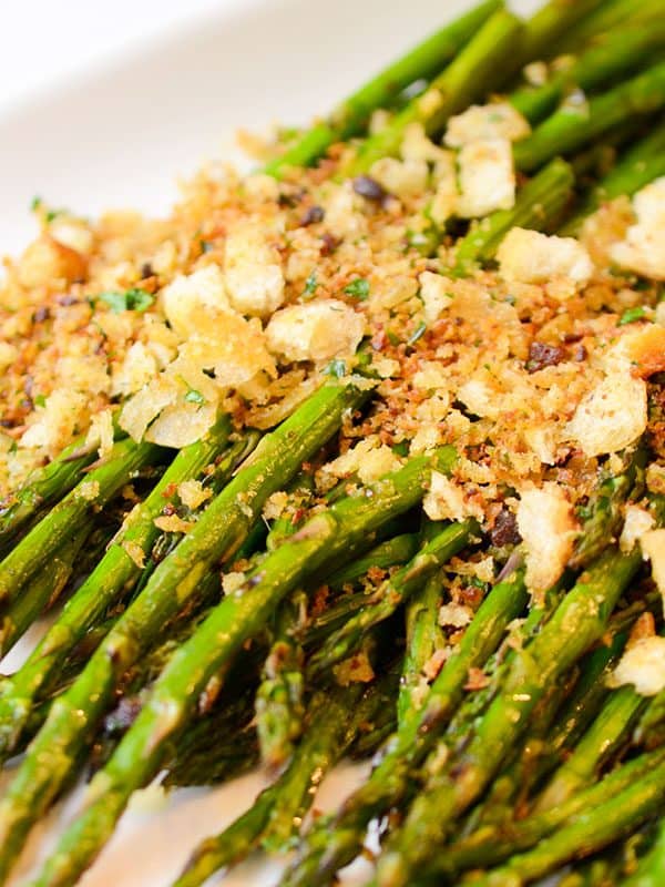 grilled asparagus topped with anchovy breadcrumbs