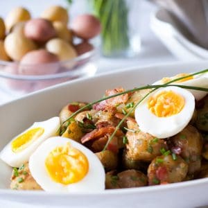 German style potato salad with baby potatoes in the background