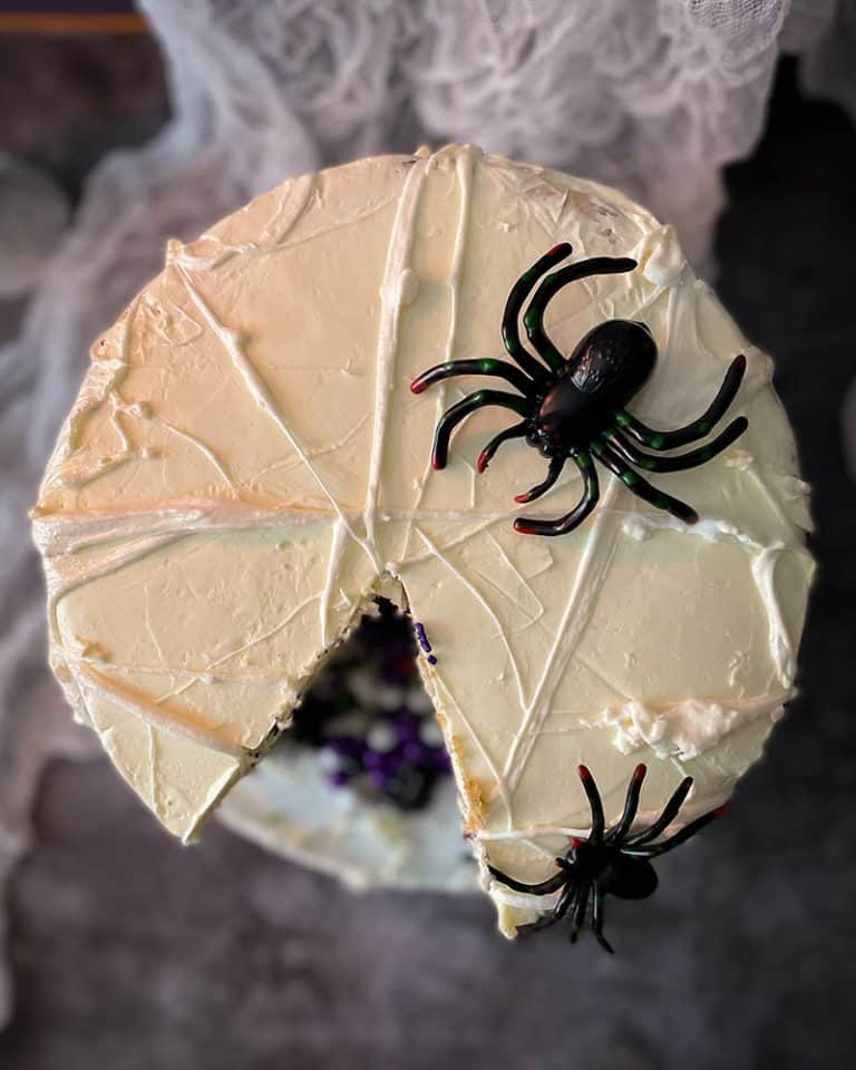marshmallow spiderweb halloween cake