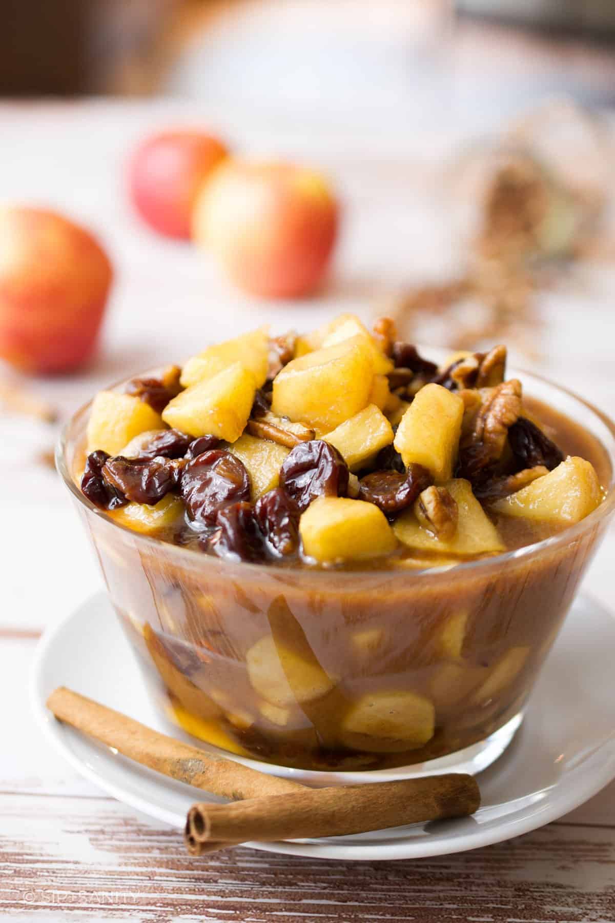 Caramel Apple Compote with Dried Cherries + Pecans • Sip + Sanity