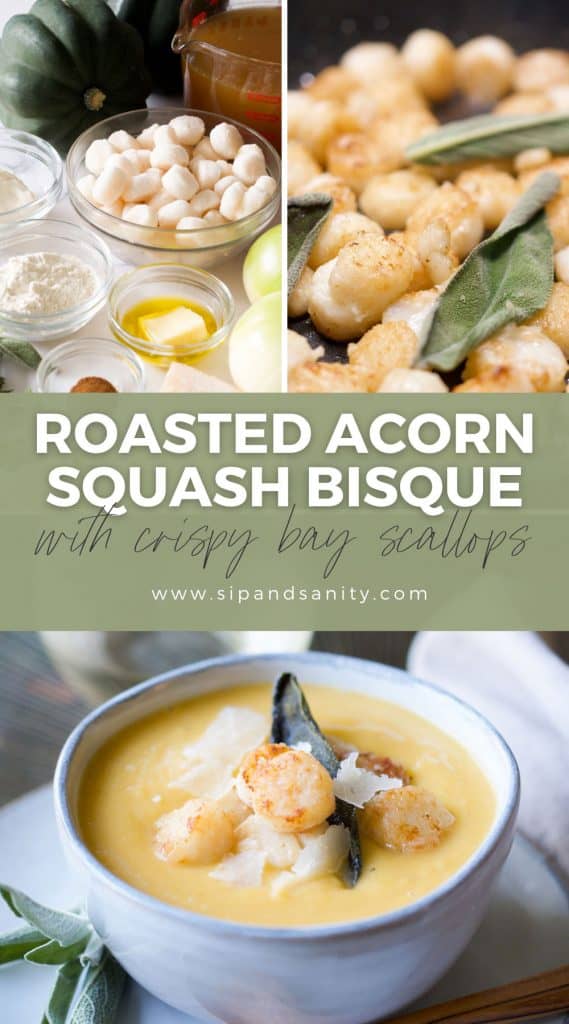 pin image for roasted acorn squash bisque