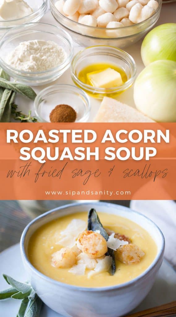 pin image for roasted acorn squash bisque