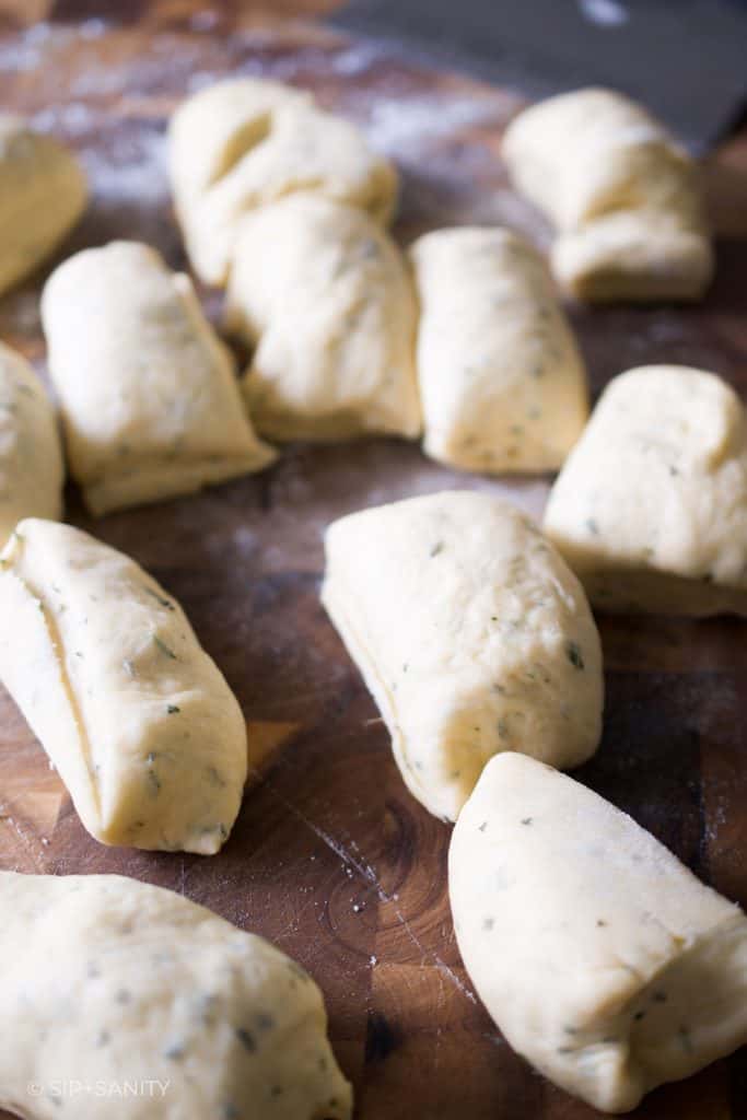 cut up dough to make rolls