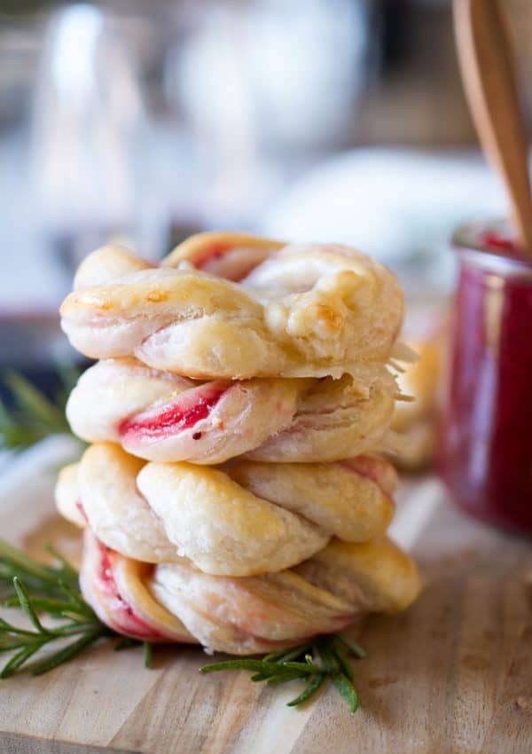 stack of four cranberry brie donuts