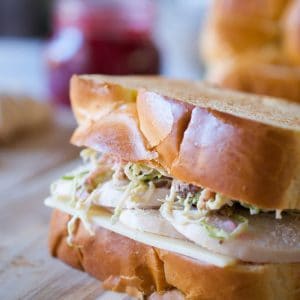 thanksgiving leftover sandwich with cranberry miso mayo