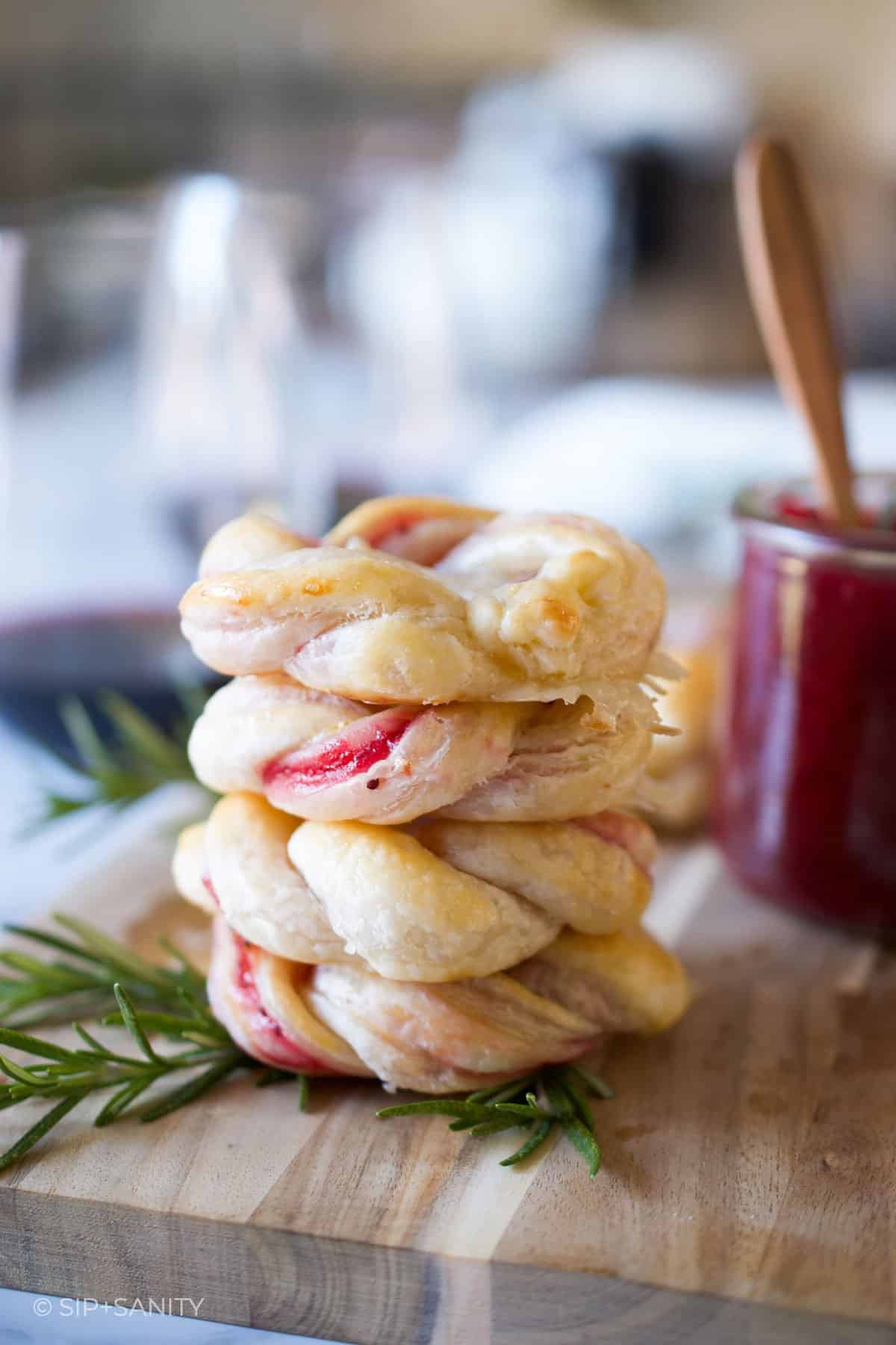 stack of four cranberry brie cronuts