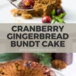 pin image for cranberry gingerbread bundt cake