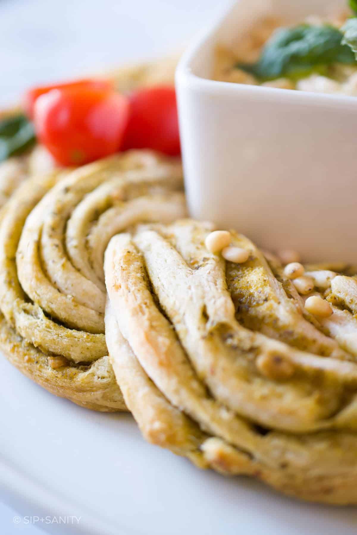 Pesto Bread Wreath + Goat Cheese Spread • Sip + Sanity