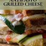 Pin image for vegetarian antipasto grilled cheese.