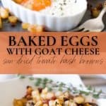 Pin image for baked eggs with goat cheese.