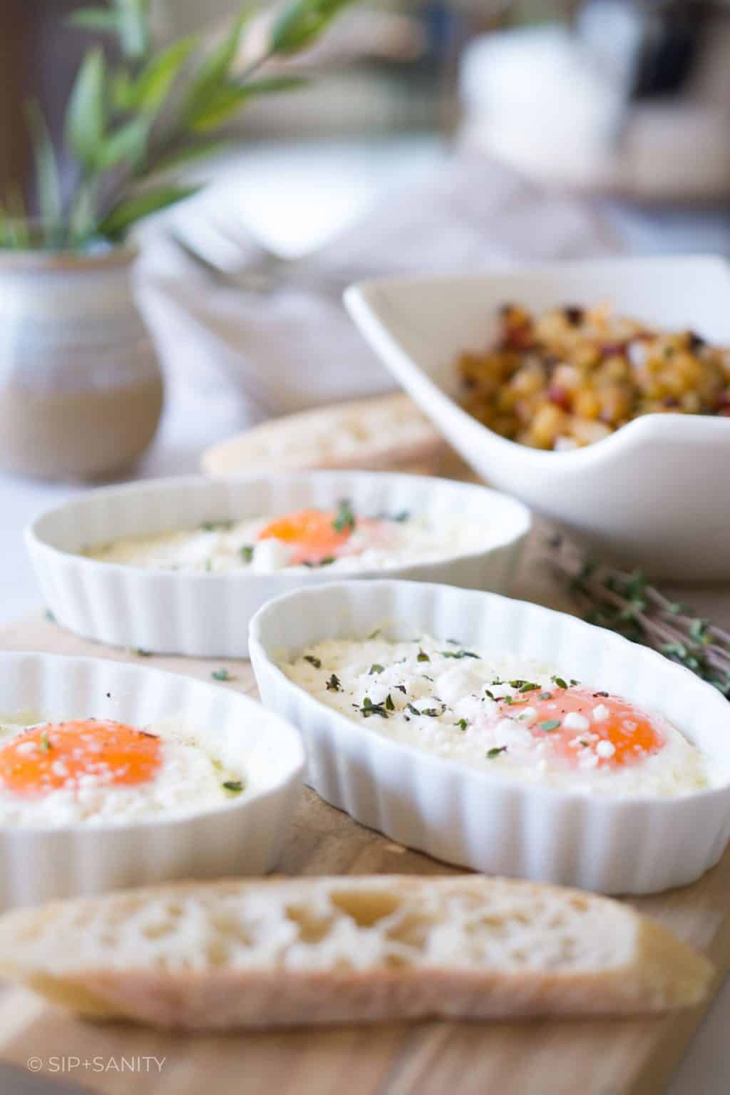 Baked Eggs with Goat Cheese + Hash Browns • Sip + Sanity