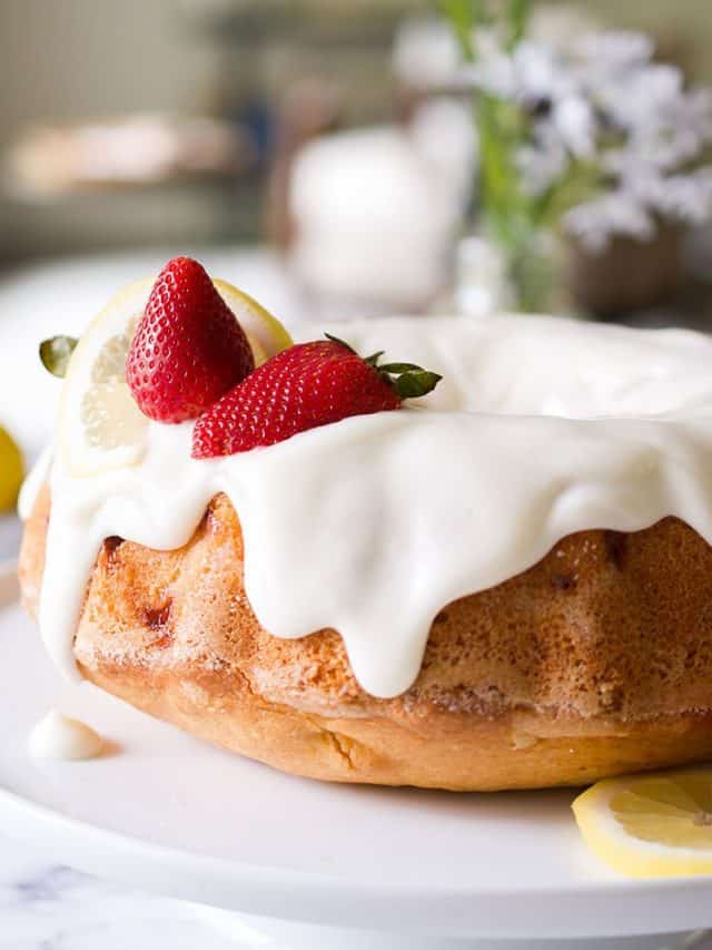 Strawberry Lemon Pound Cake Ring with Cream Cheese Icing