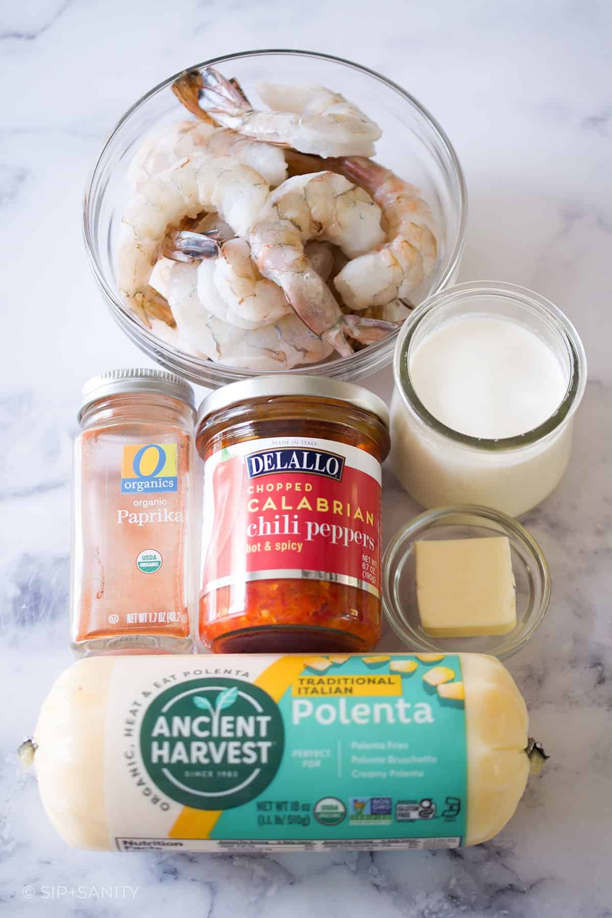 Ingredients to make grilled shrimp and polenta appetizers.