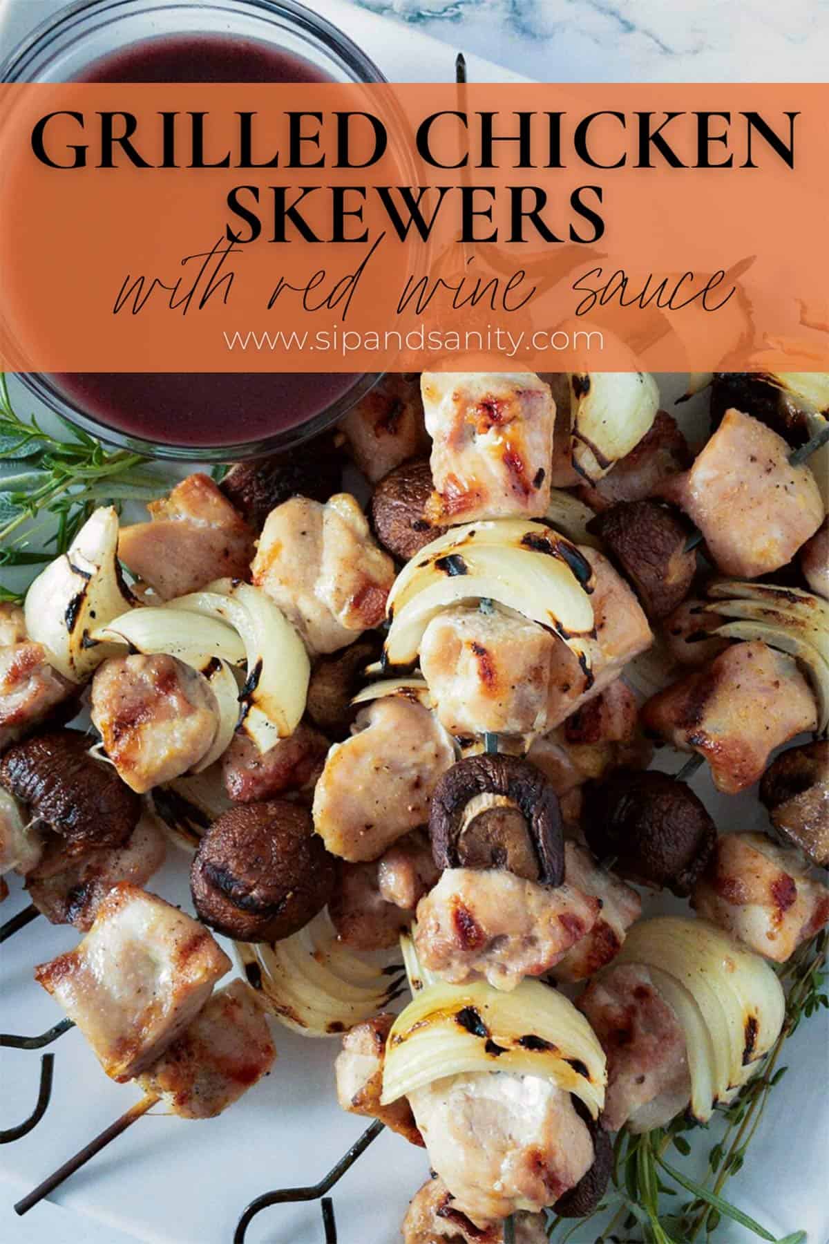 Pin image for grilled chicken skewers.