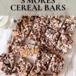 Pin image for salted caramel s'mores cereal bars.