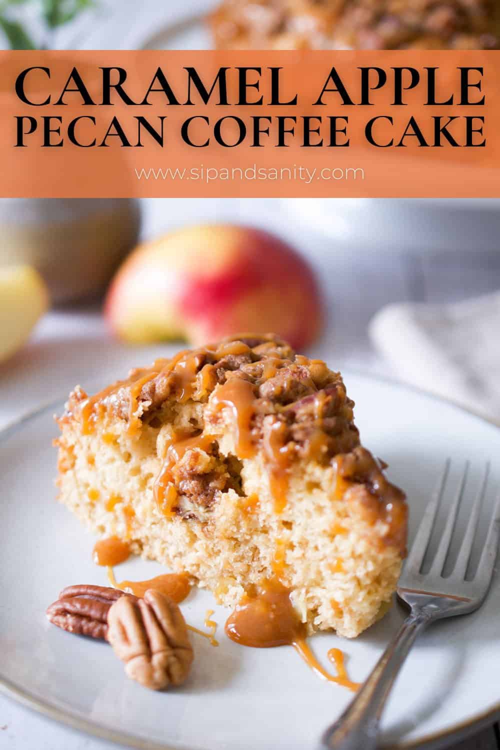 Pin image for caramel apple pecan coffee cake.