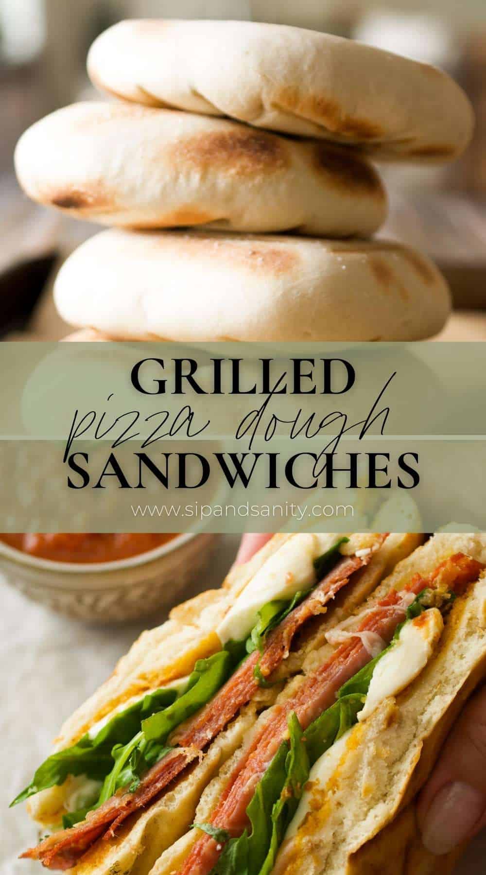 Pin image for grilled pizza dough sandwiches.