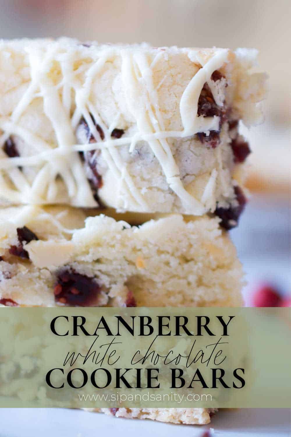 Pin image for cranberry white chocolate cookie bars.