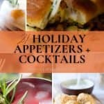 Pin image for holiday appetizers and cocktails.