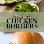 Pin image for banh mi chicken burgers with scallion mayonnaise.