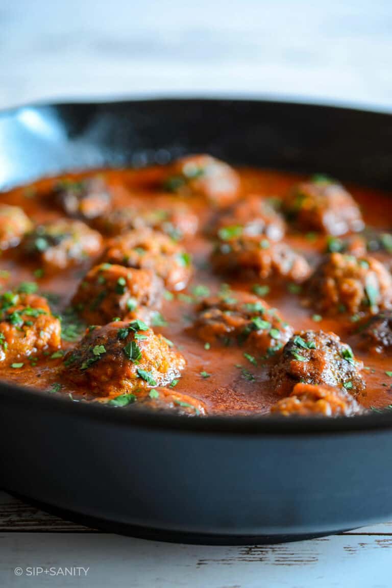 How to Make Stovetop Cast Iron Skillet Meatballs • Sip + Sanity