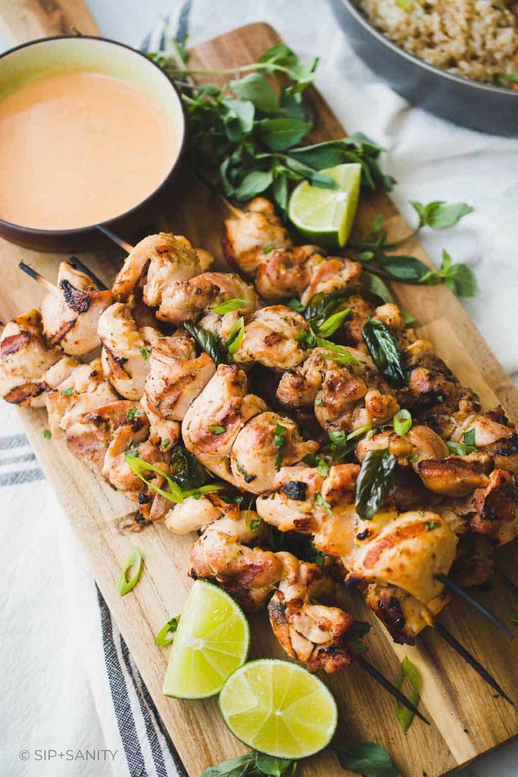 Thai Coconut Curry Grilled Chicken Skewers • Sip + Sanity