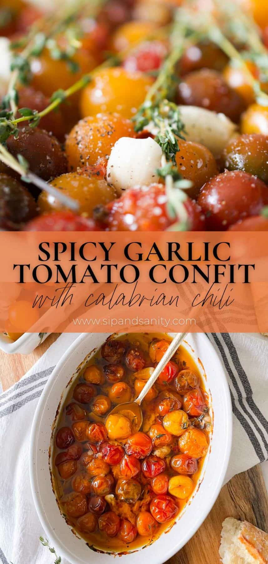 Pin image for spicy garlic tomato confit.
