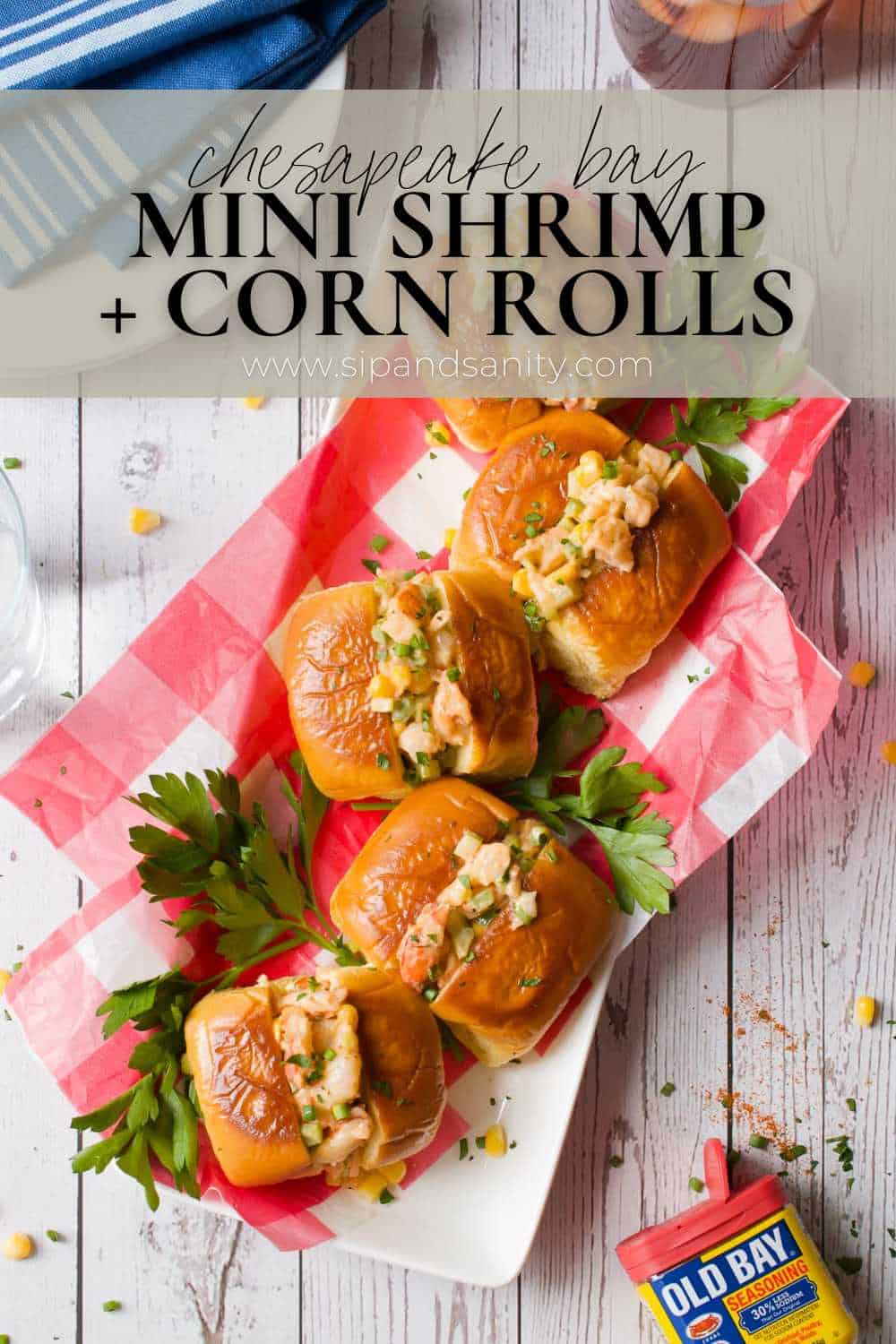 Pin image for mini shrimp and corn rolls.