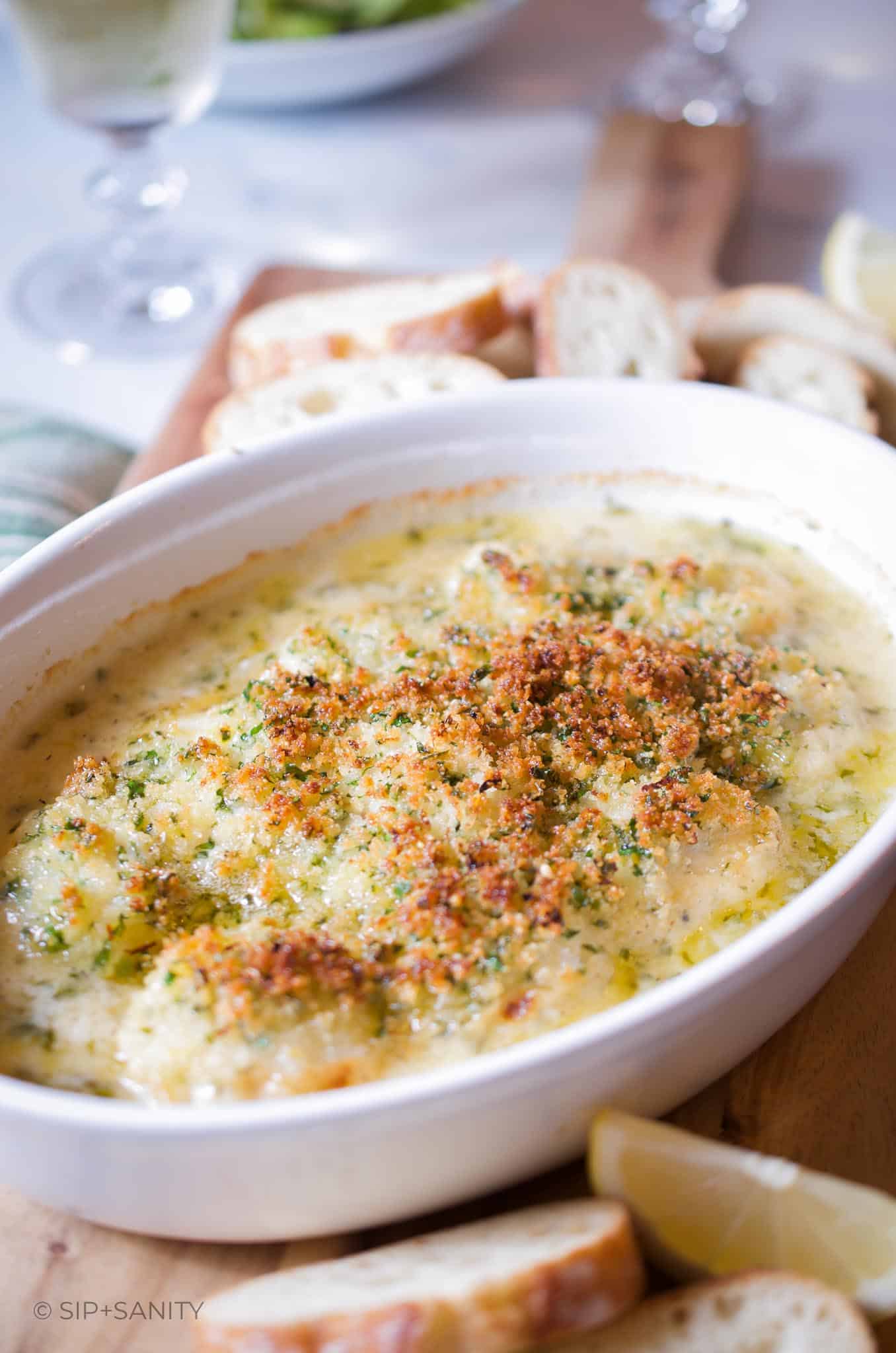 Baked Scallops in White Wine Cream Sauce (Scallop Gratin) • Sip + Sanity