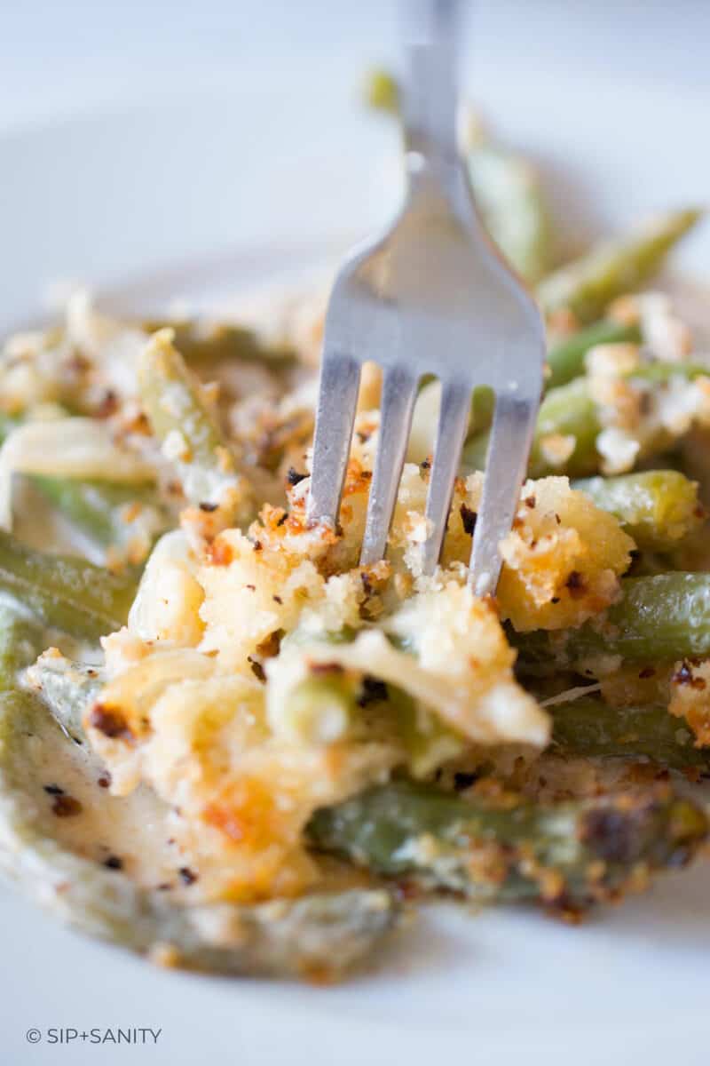 French Onion Green Bean Casserole (No Mushroom Soup) • Sip + Sanity