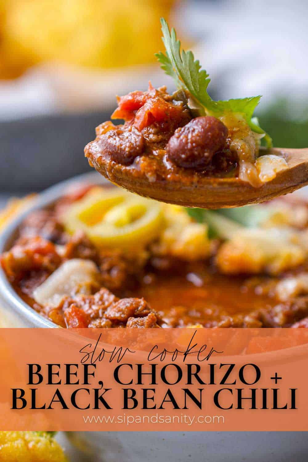 Pin image for chorizo chili recipe.