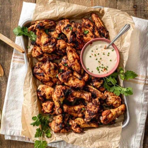 Spicy Grilled Chicken Wings with Alabama White Sauce • Sip + Sanity